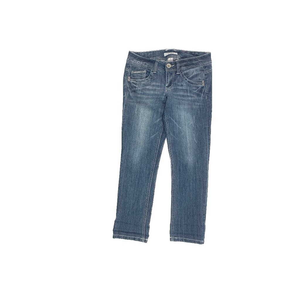 Candie's Cropped Jeans Women's Size 5 Dark Wash Blue Distressed‎ Low Rise